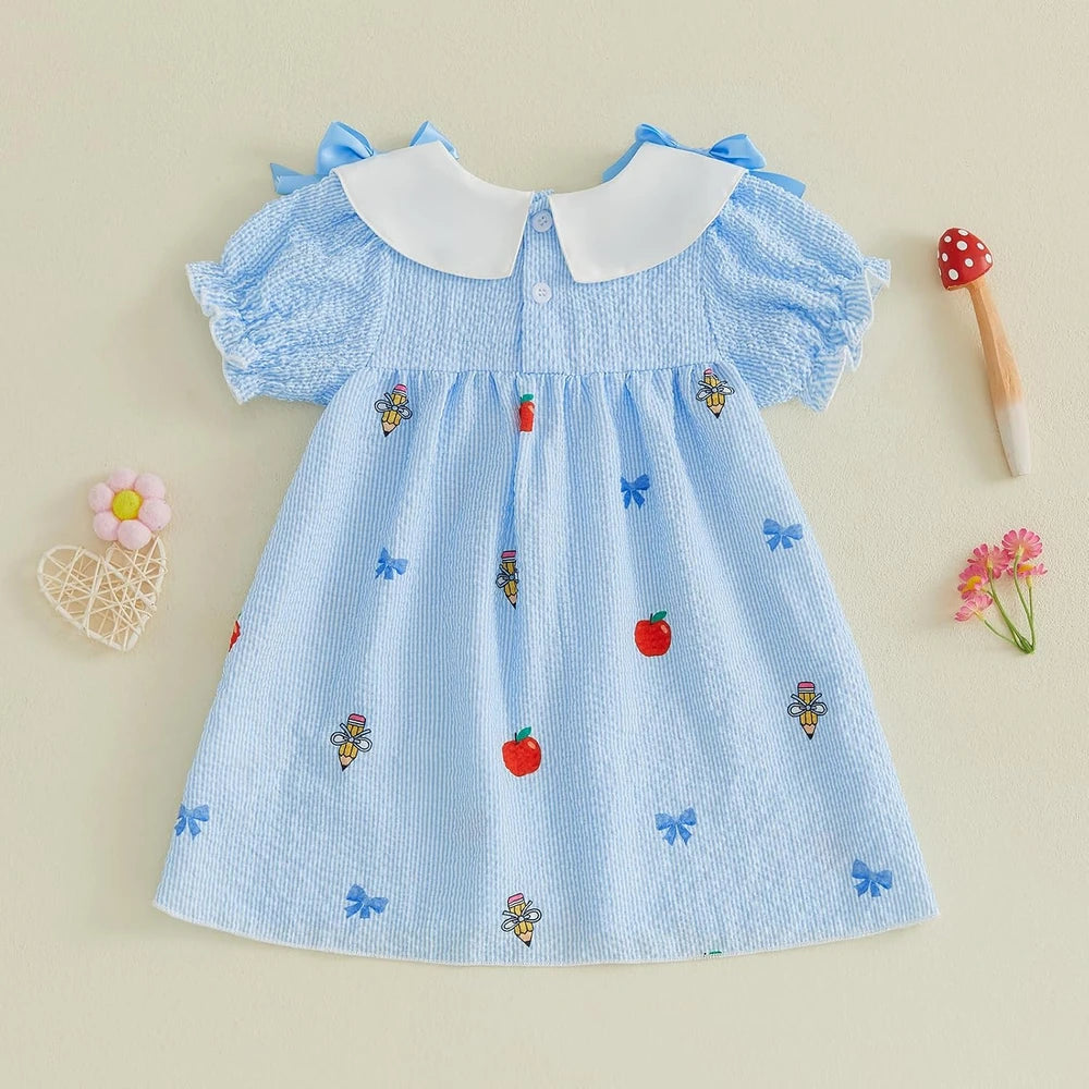 Toddler Girl Apple Pencil Smocked Dress