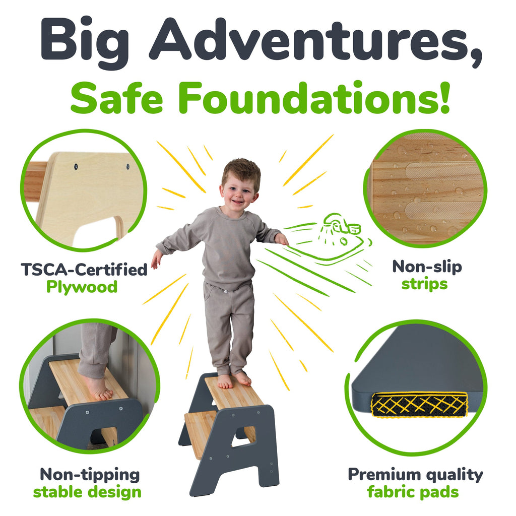 2-Step Wooden Stool for Toddlers(Step Stool for Children Ages 2+)