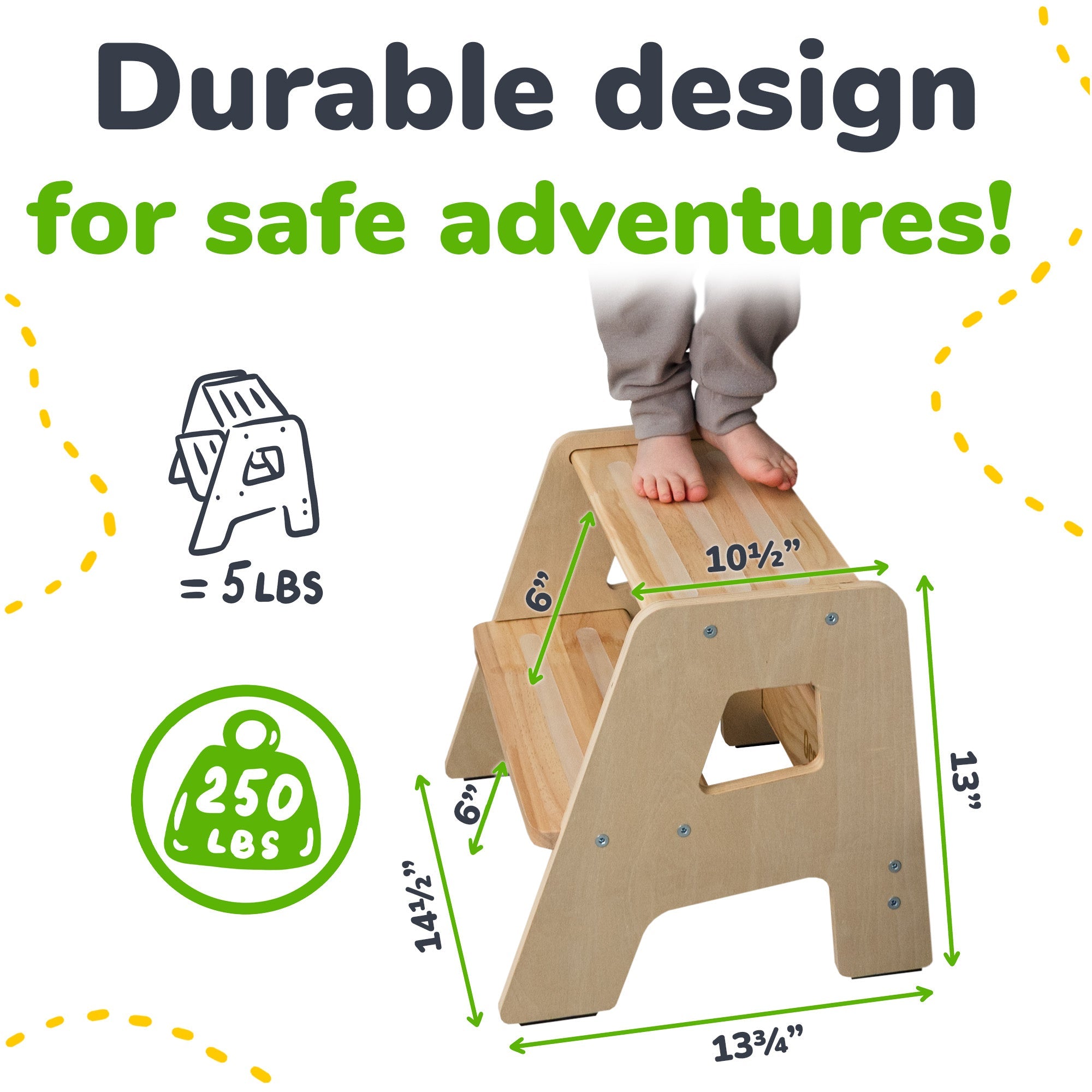 2-Step Wooden Stool for Toddlers(Step Stool for Children Ages 2+)